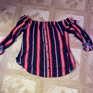 off the shoulder vertically striped shirt